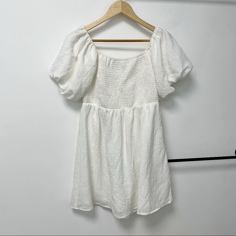 White Puff Sleeve Mini Dress